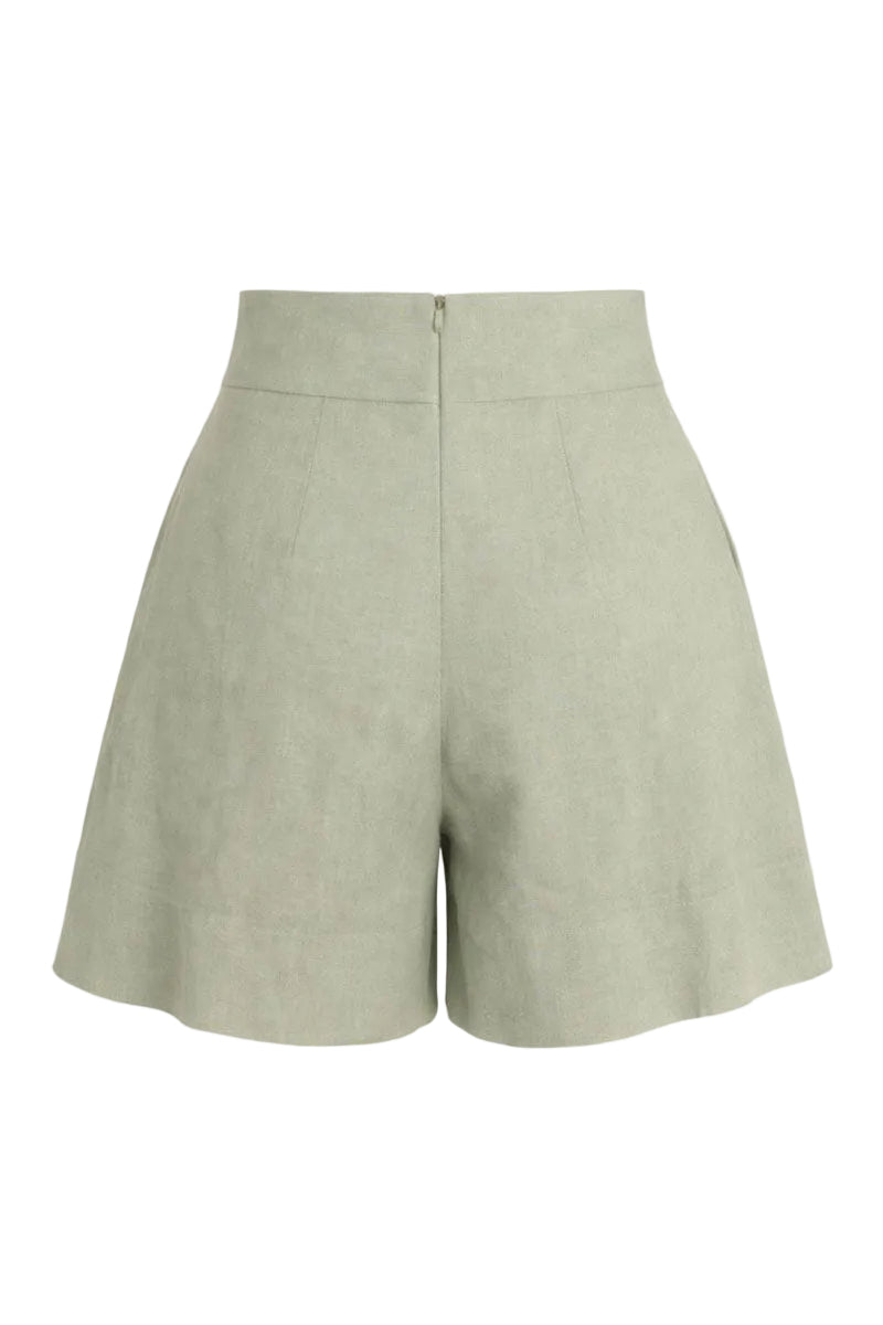 ANA + MARIA Amelie shorts in Aloe Wash, showing soft pastel-colored shorts with a relaxed fit and subtle wash details.