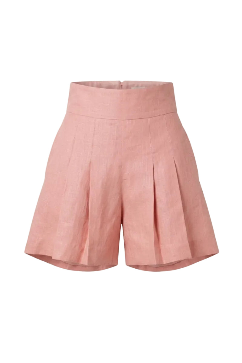 Dark salmon AMELIE shorts by ANA + MARIA displayed on a ghost mannequin, showcasing the stylish fit and color of the shorts.