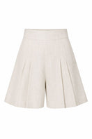 Beige Amelie shorts by ANA + MARIA displayed on a ghost mannequin, showcasing casual style and relaxed fit.