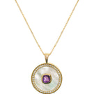 Freya Rose February amethyst and mother-of-pearl vermeil gold necklace featuring a vibrant amethyst pendant and elegant design.