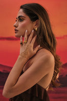 Gold Amina Hex Paved Hoop Earrings by Velvet Desert, featuring geometric hex design with shimmering pave details.