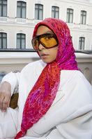 Amore Moussard silk scarf by Amel Batita featuring vibrant floral patterns and lightweight, elegant design.