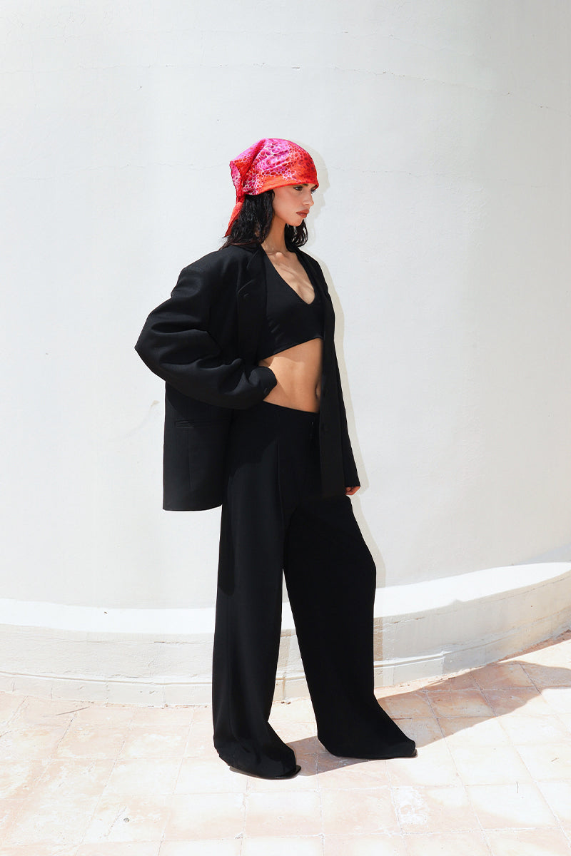 Amel Batita Amore Moussard small silk scarf featuring a vibrant floral pattern and lightweight, elegant design.