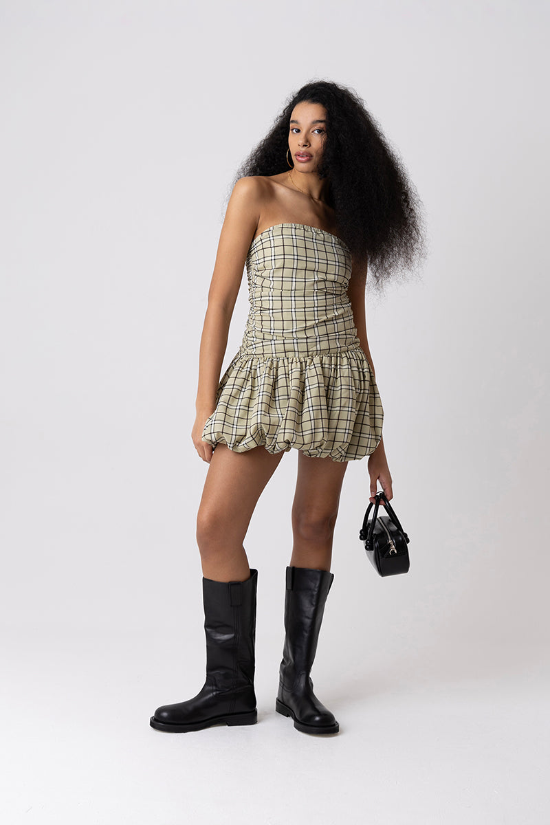DIONNE LIGHT GREEN CHECK MINI DRESS - CULT MIA