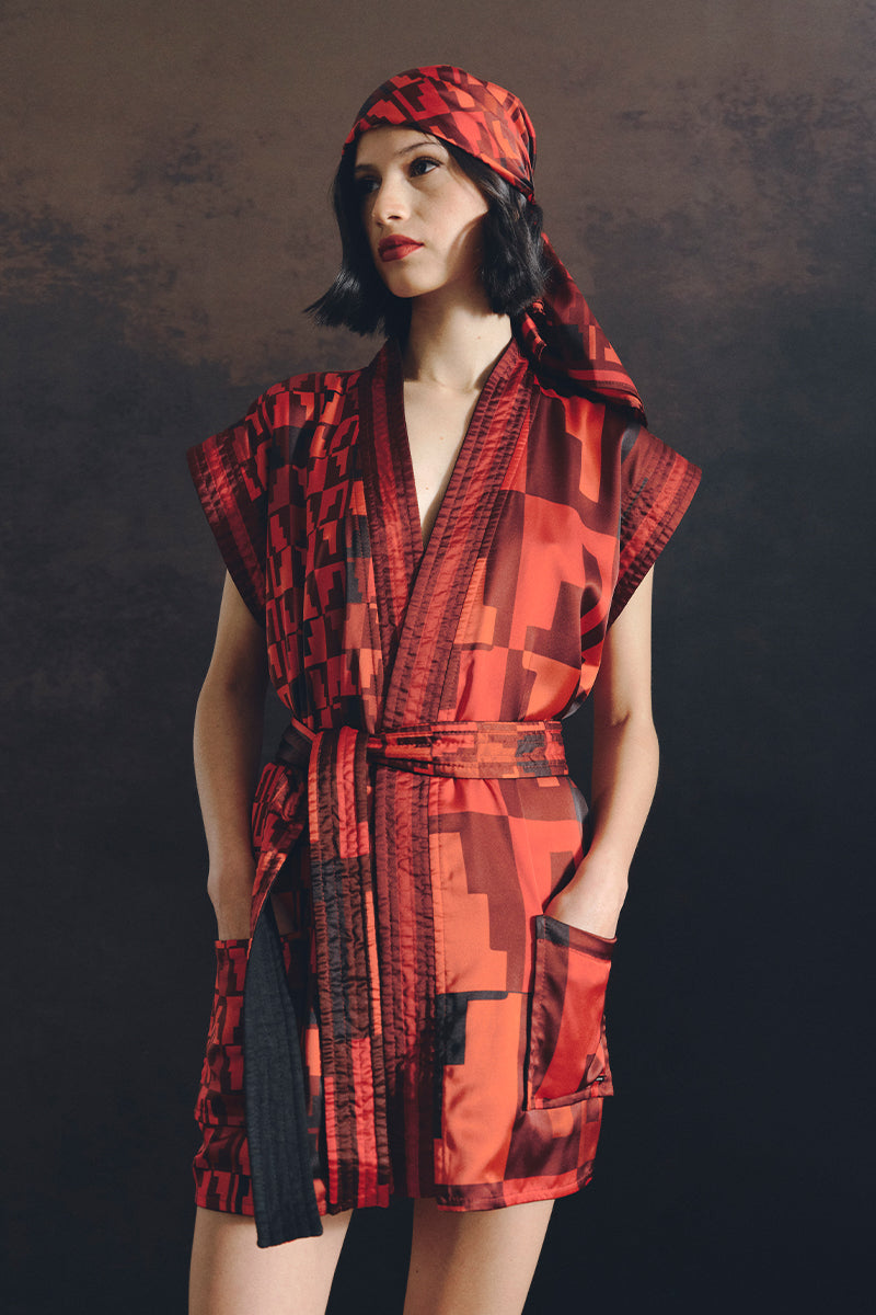 ANDEAN STEPS REVERSIBLE KIMONO IN ORANGE - CULT MIA