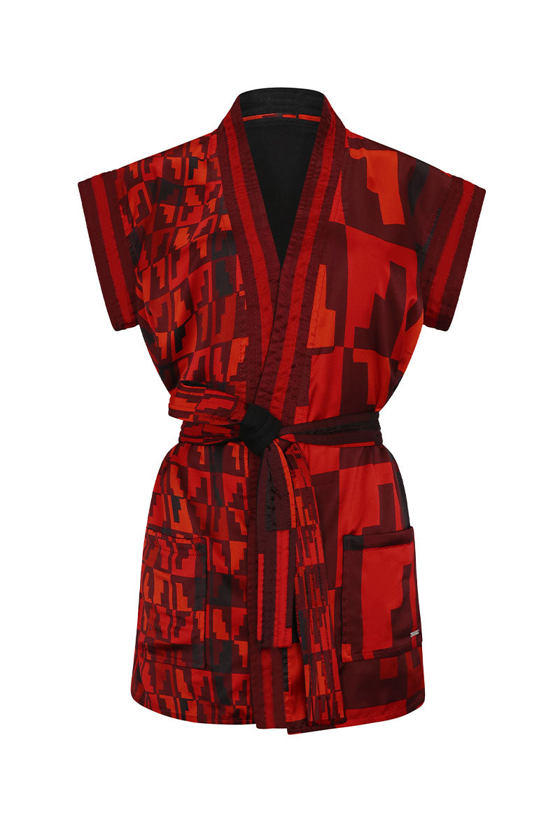 ANDEAN STEPS REVERSIBLE KIMONO IN ORANGE - CULT MIA