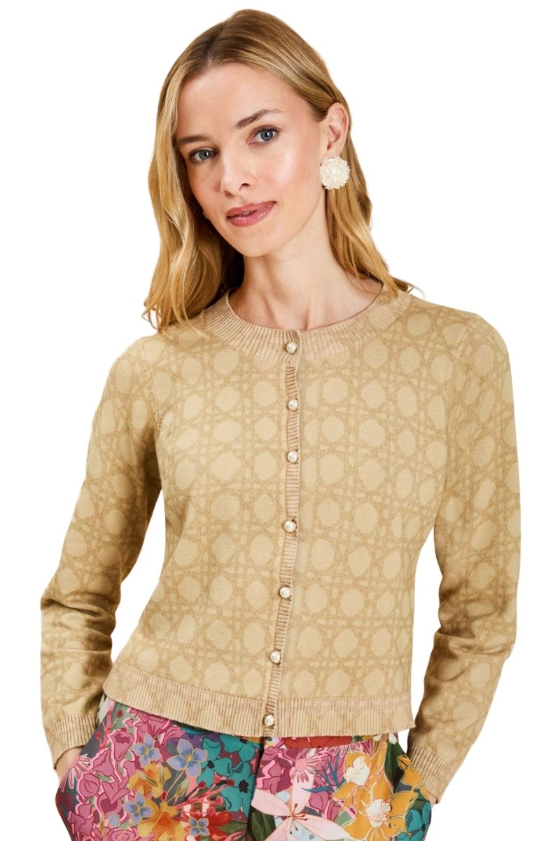 Mestiza New York Andie cardigan in soft knit fabric, featuring a relaxed fit and button front, styled on a model.