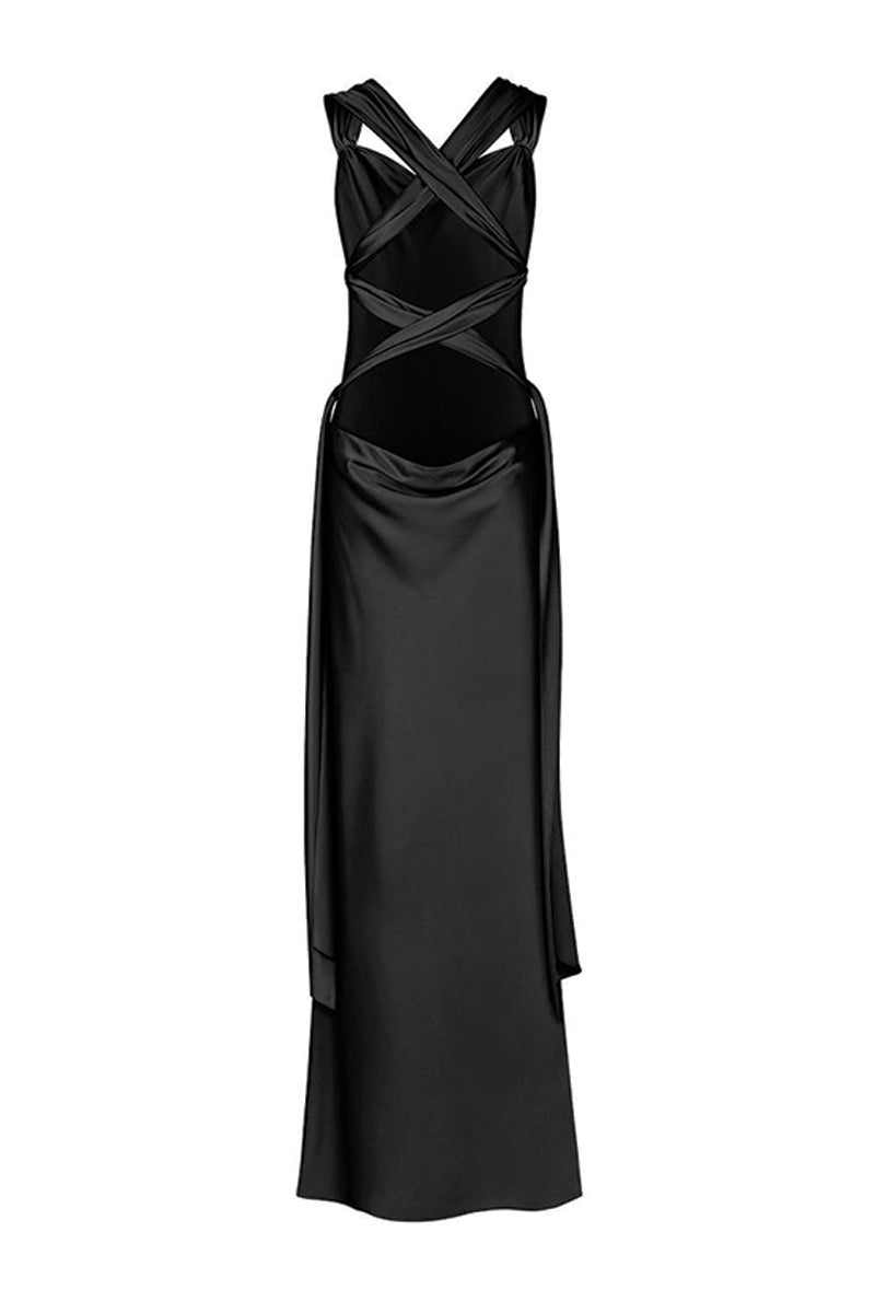 ANGEL MAXI SLIP DRESS IN BLACK - Main Image