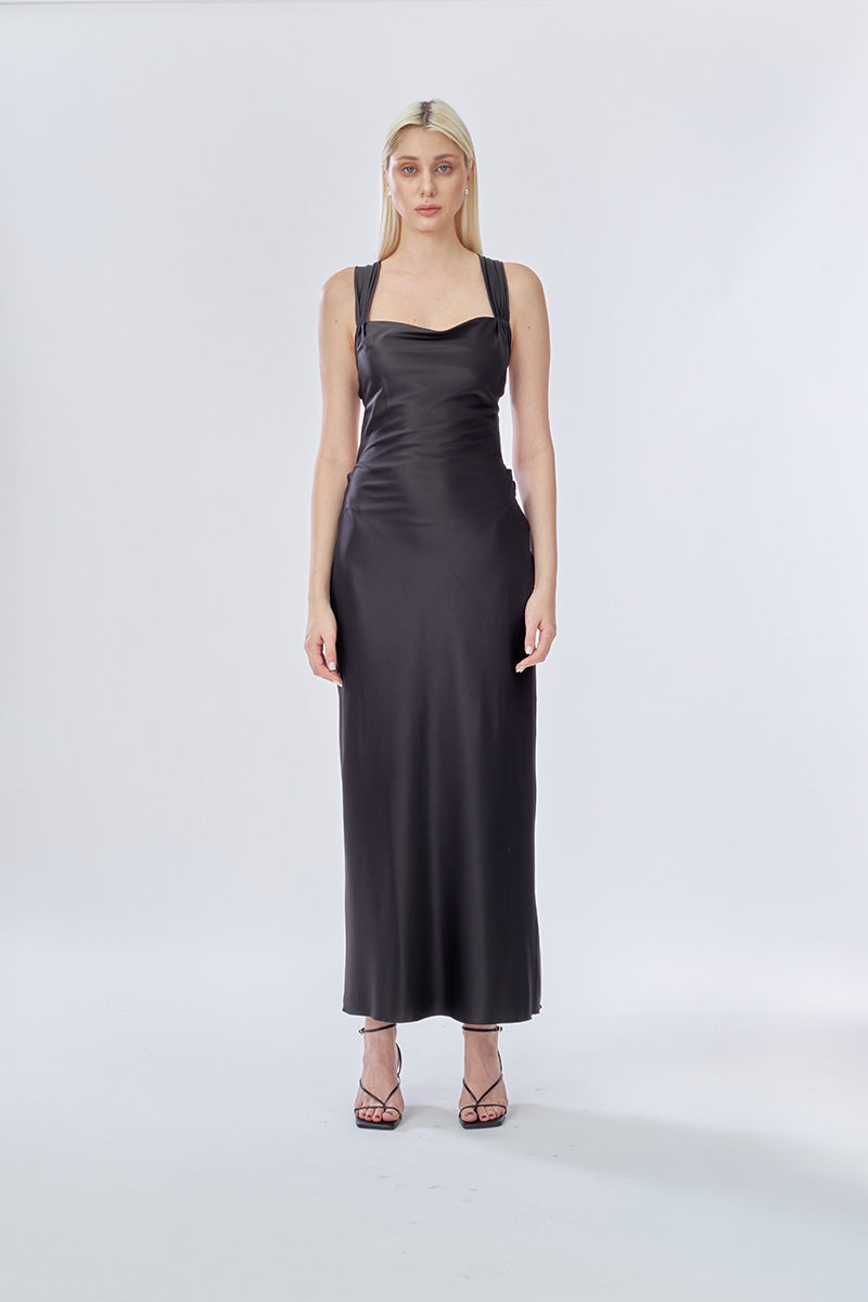 ANGEL MAXI SLIP DRESS IN BLACK - CULT MIA