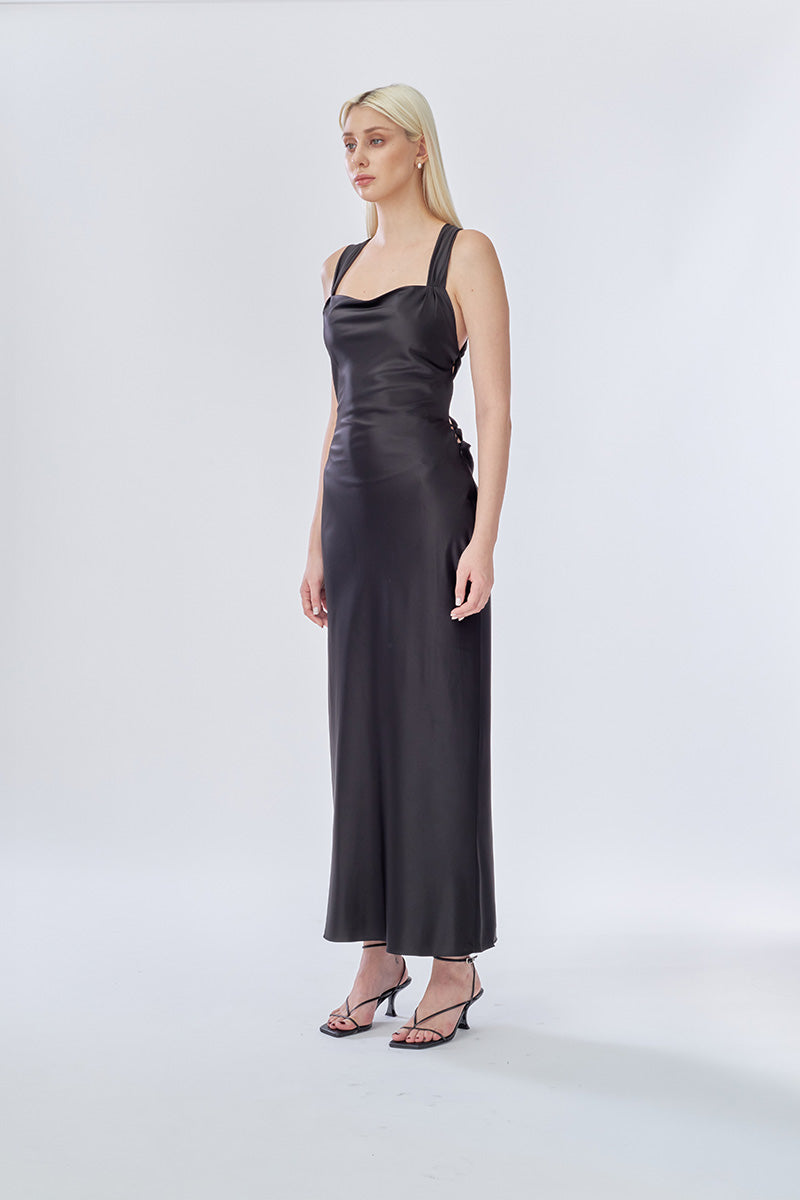 ANGEL MAXI SLIP DRESS IN BLACK - CULT MIA