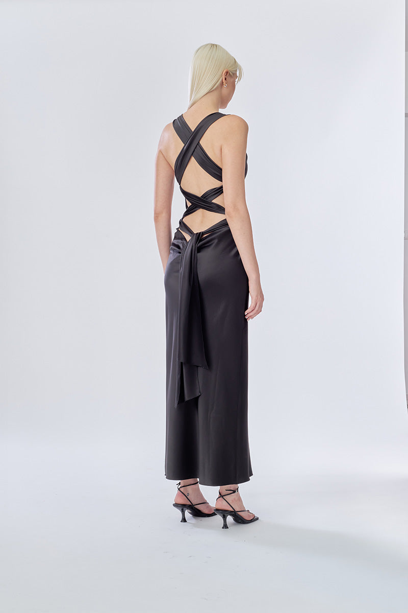 ANGEL MAXI SLIP DRESS IN BLACK - CULT MIA