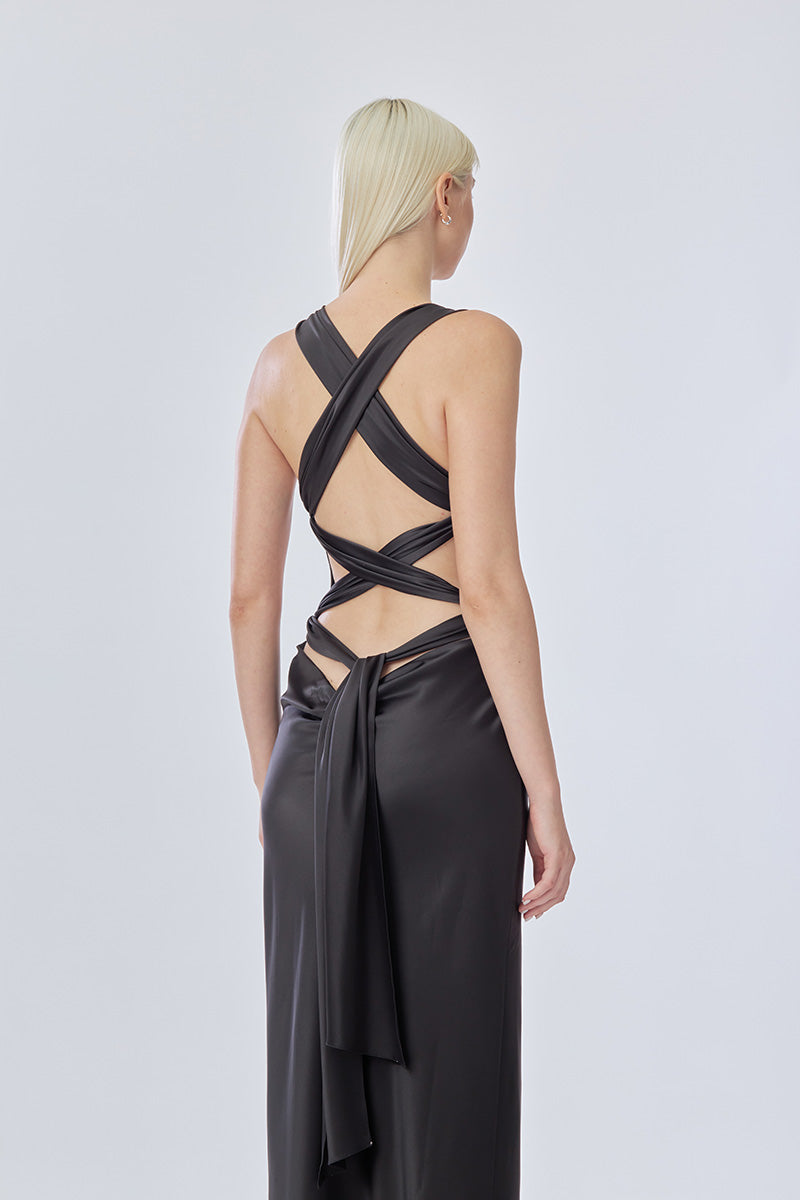 ANGEL MAXI SLIP DRESS IN BLACK - CULT MIA