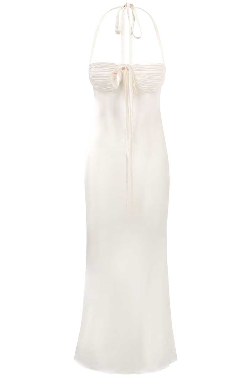ANGELINA MAXI DRESS IN IVORY WHITE SILK - CULT MIA