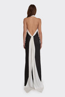 Black Angeline maxi dress by Stolen Stores, flowing fabric and elegant design, full-length view.
