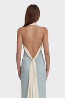 Stolen Stores Angeline maxi dress in dusty blue, flowing fabric with a relaxed fit and elegant design, perfect for summer occasions.