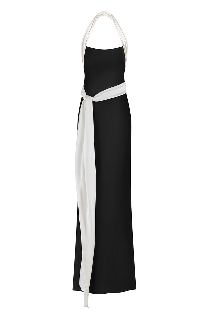 Black Angeline maxi dress by Stolen Stores, flowing fabric and elegant design, perfect for formal or casual occasions.