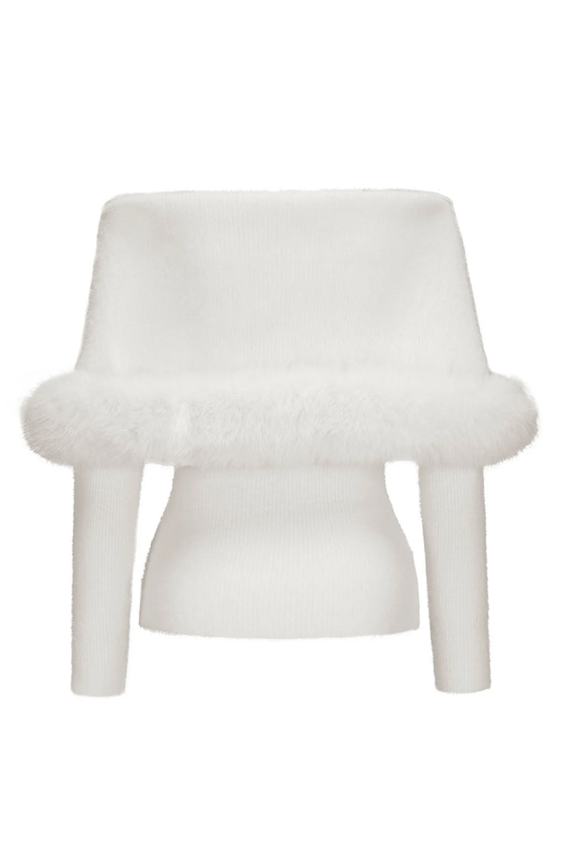 Back view of Nana Jacqueline Anika Knit Top in white, showcasing its soft knit fabric and stylish design.