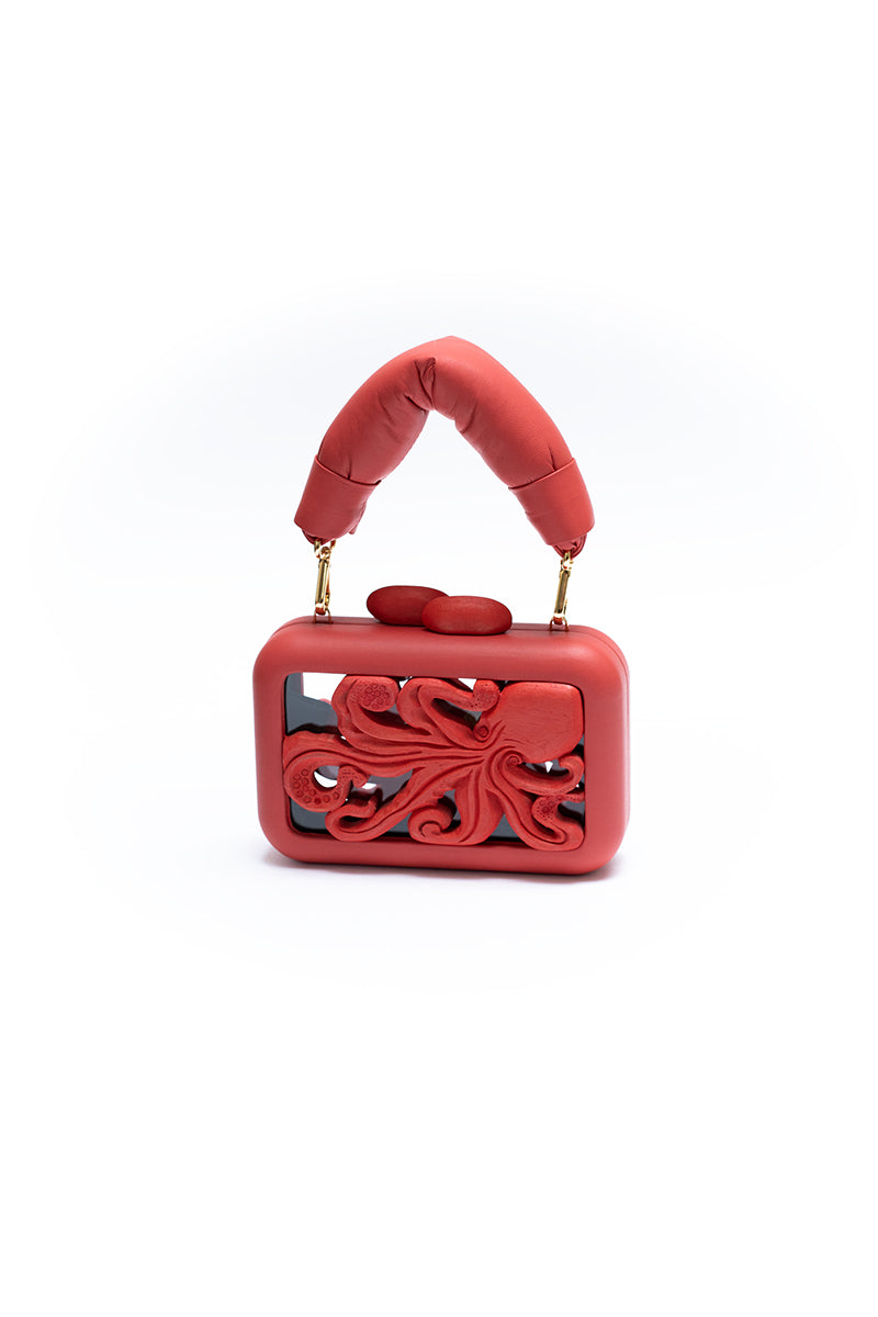 ANIMALIS OCTOPUS ACRYLIC RED CLUTCH - CULT MIA