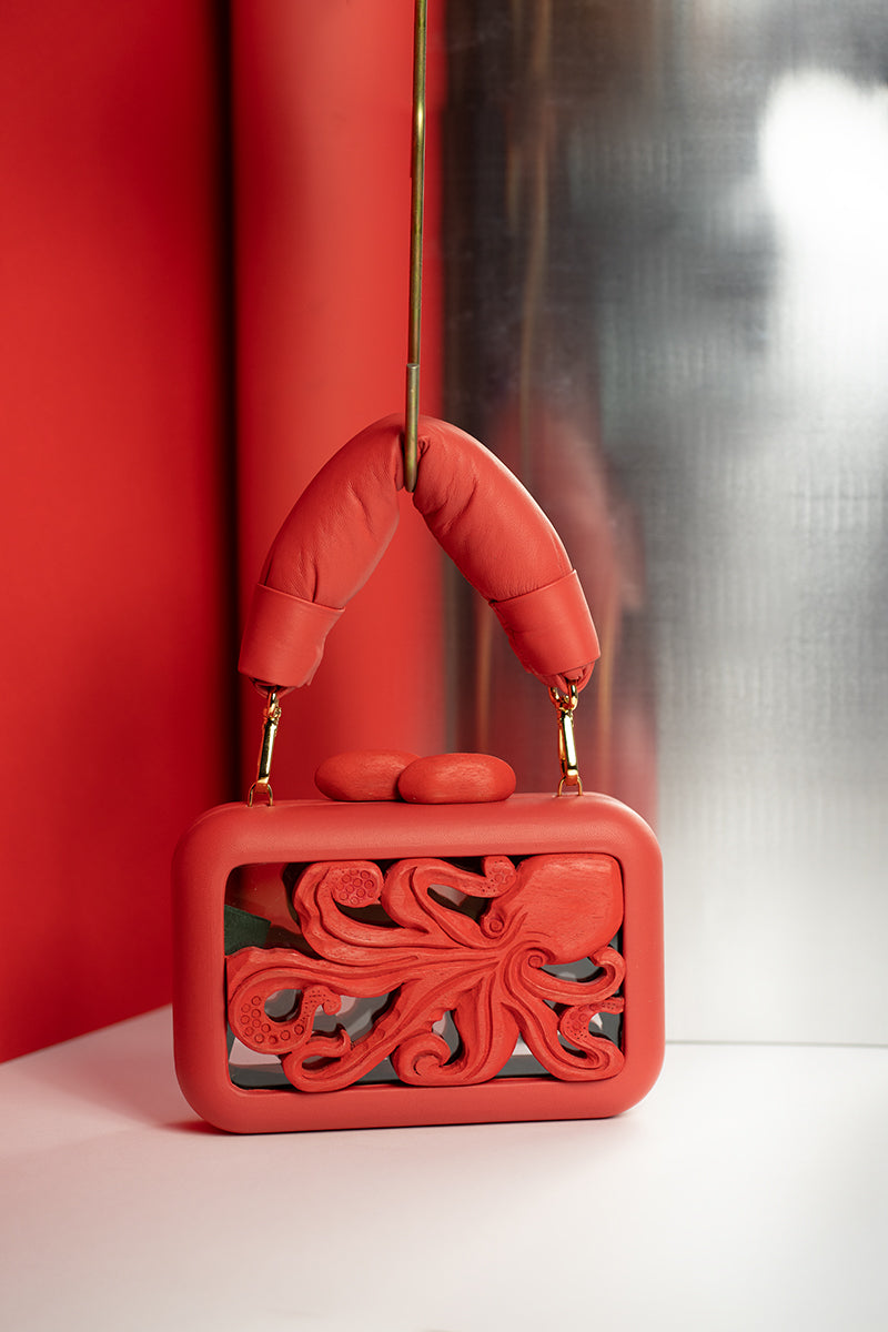 ANIMALIS OCTOPUS ACRYLIC RED CLUTCH - CULT MIA