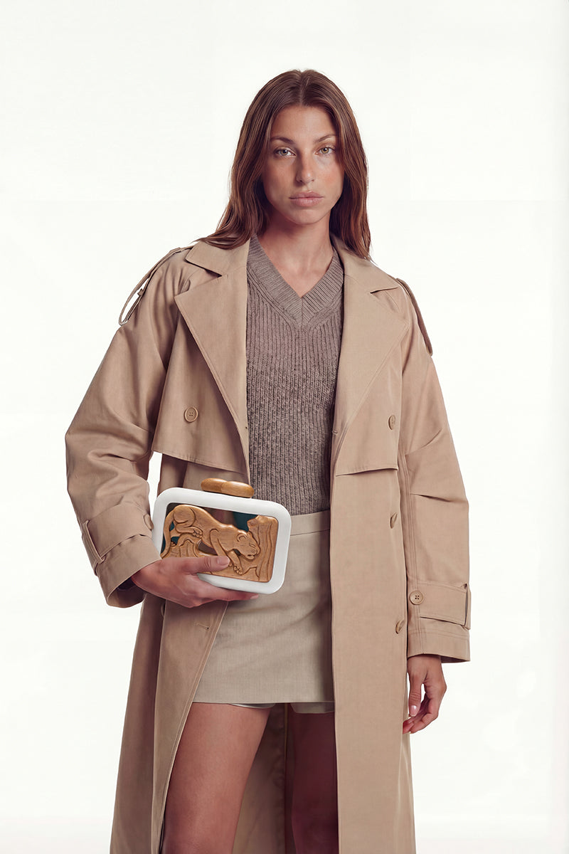 ANIMALIS ONÇA MIRROR OFF-WHITE CLUTCH - CULT MIA