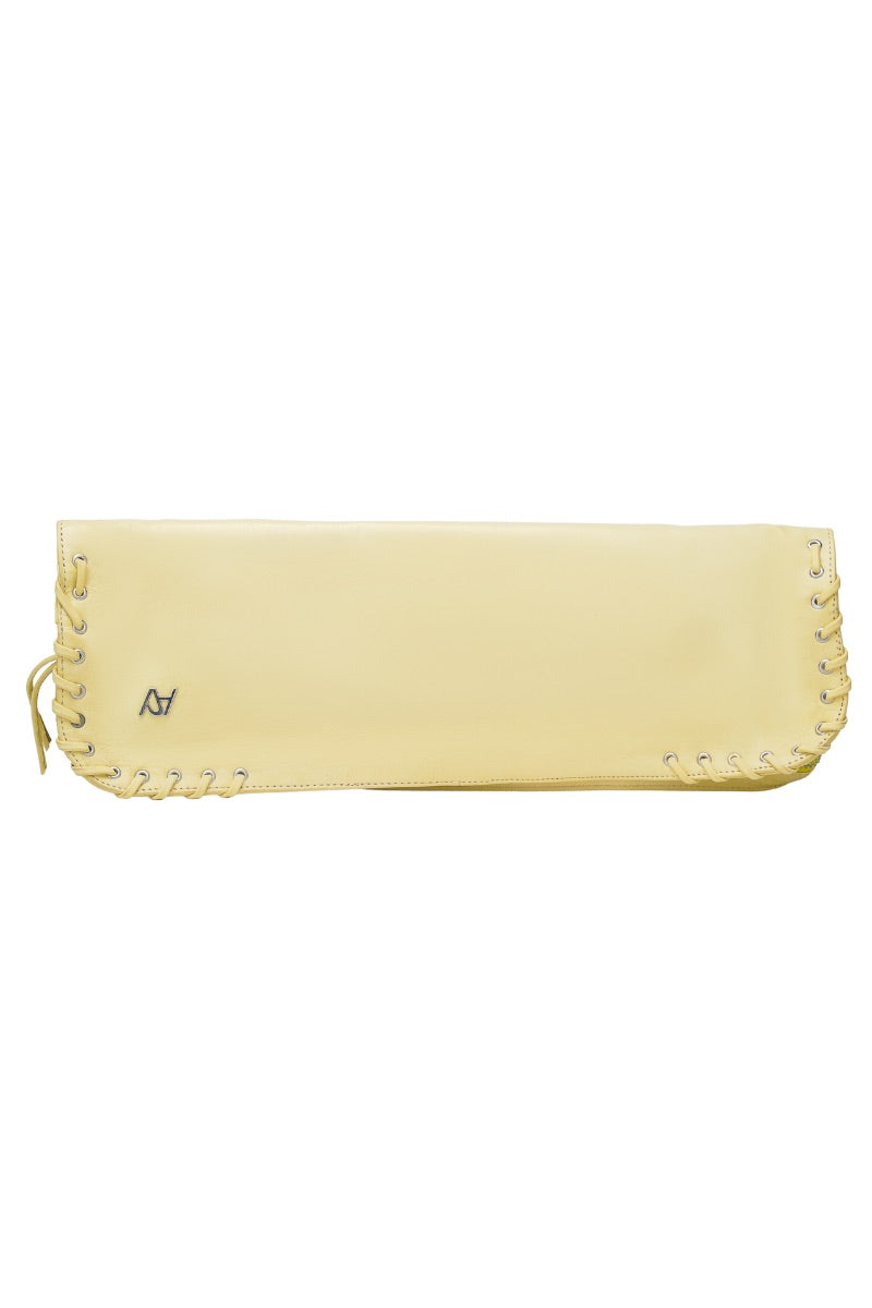 ANNABELLE CLUTCH LEATHER BAG WASHED IN BUTTER YELLOW - CULT MIA