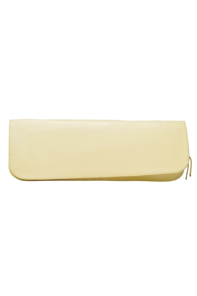 Double A Annabelle clutch leather bag in washed butter yellow with a sleek design and compact size.