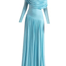 Deme By Gabriella Annie Tropical Blue gown featuring flowing fabric and vibrant tropical print, perfect for elegant occasions.