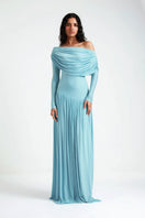 Deme By Gabriella Annie Tropical Blue Gown featuring vibrant blue fabric and flowing design, perfect for elegant occasions.