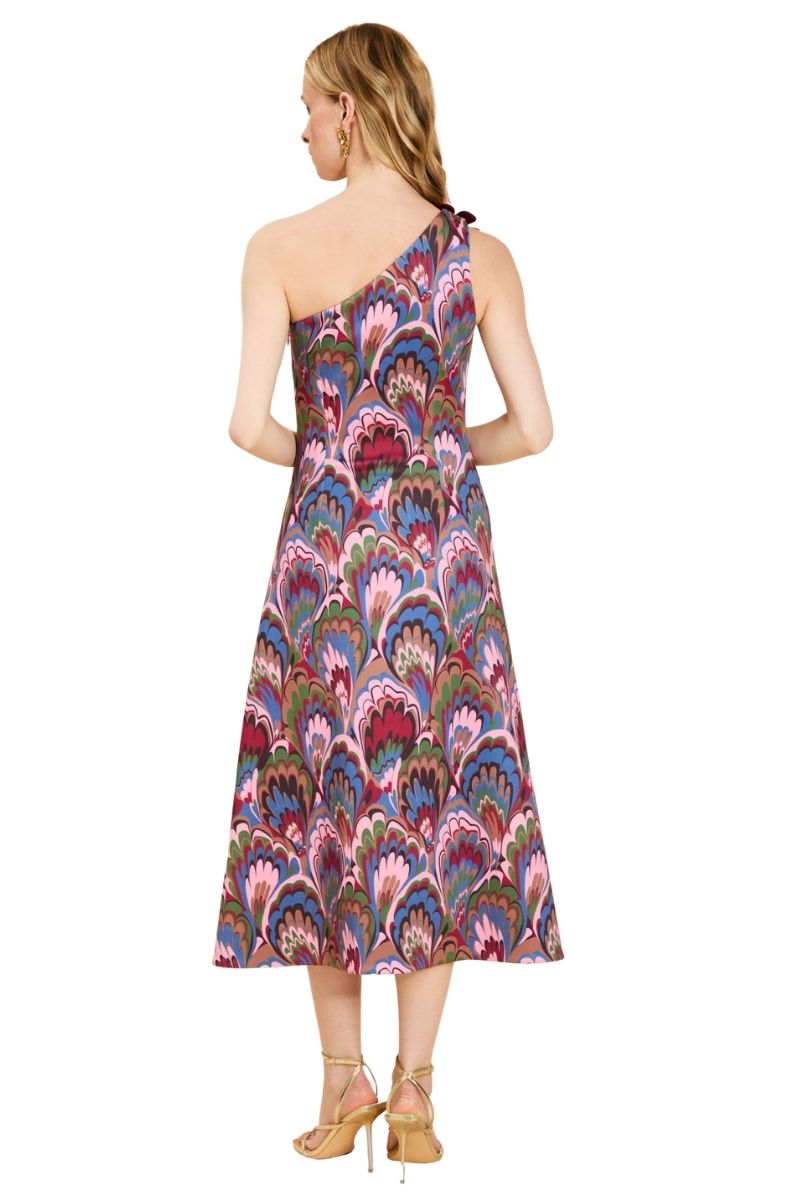 Mestiza New York Annmarie midi dress in vibrant floral print, sleeveless with a fitted waist and flowing skirt.