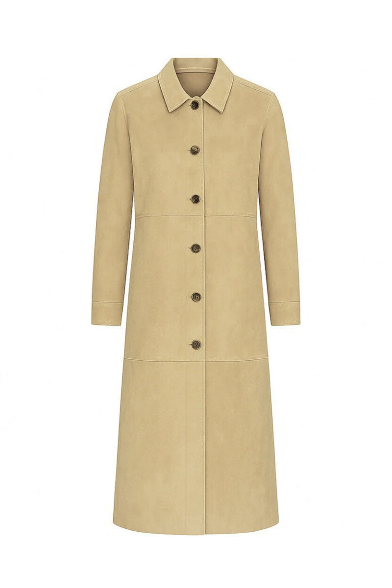 ZUT Antar coat in butter yellow, stylish long coat with a tailored fit and classic design, perfect for spring or fall wear.