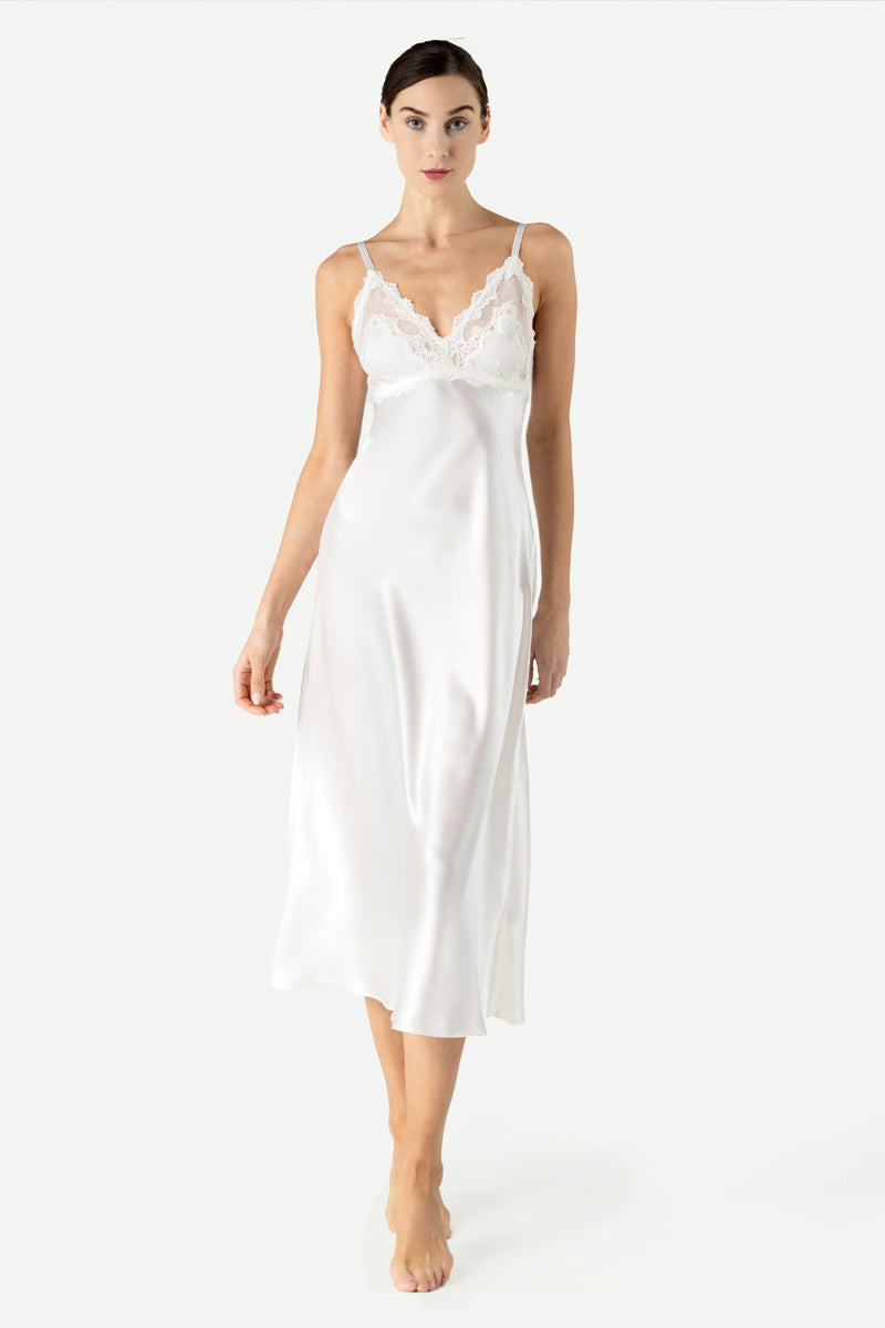 ANYA BEAUTIFUL BUST-SUPPORT LONG SILK GOWN IN IVORY - CULT MIA