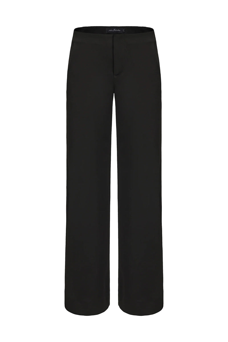 Nana Jacqueline Anya black pants with a tailored fit and sleek design, shown with a focus on the waistband and fabric texture.