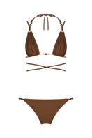 Maliluha Apricate bikini set in brown, featuring a stylish two-piece swimsuit with minimal coverage and adjustable straps.