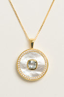 Gold vermeil March aquamarine and mother of pearl necklace by Freya Rose, featuring a delicate gemstone pendant.