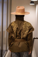 Nadya Shah Arcadian Tie Belt Jacket showing the back with a tied belt, stylish jacket with a tailored fit and detailed stitching.