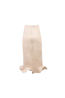 Ivory arch midi skirt by YASSMIN SALEH, featuring a flowing silhouette and stylish back design.