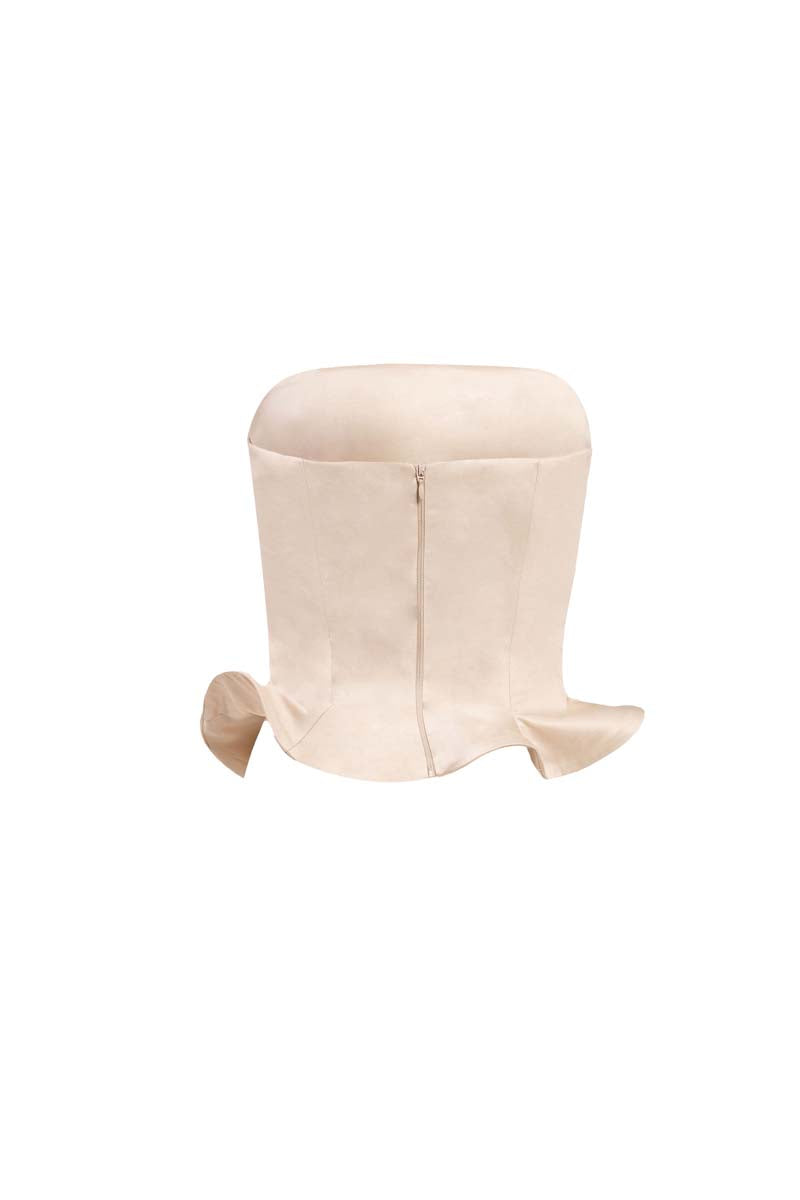 Ivory arch top blouse from YASSMIN SALEH featuring a stylish design with ghost back detailing.
