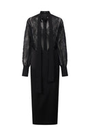 Aretha black silk mixed lace co-ord set featuring a lace shirt and matching pencil skirt by 21Six, displayed on a mannequin.