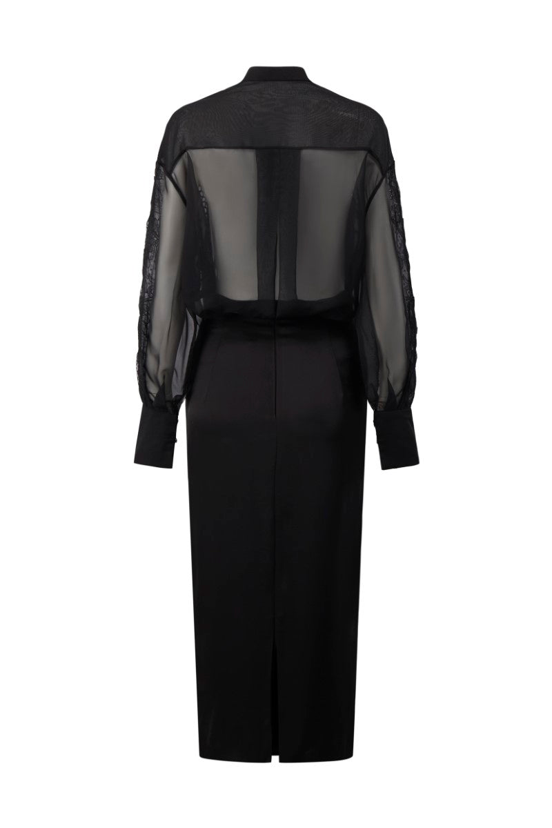 ARETHA BLACK SILK MIXED LACE SHIRT AND PENCIL SKIRT - CULT MIA