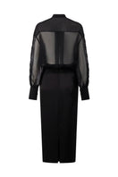 Aretha black silk mixed lace co-ord set featuring a stylish shirt and pencil skirt by 21Six, displayed on a hanger.