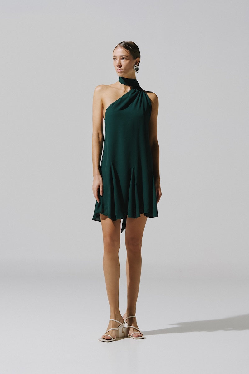 ARI MINI DRESS IN FOREST GREEN