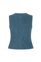 ZUT Arlington top in jean blue, casual sleeveless denim blouse with button front and collar, stylish women's top.