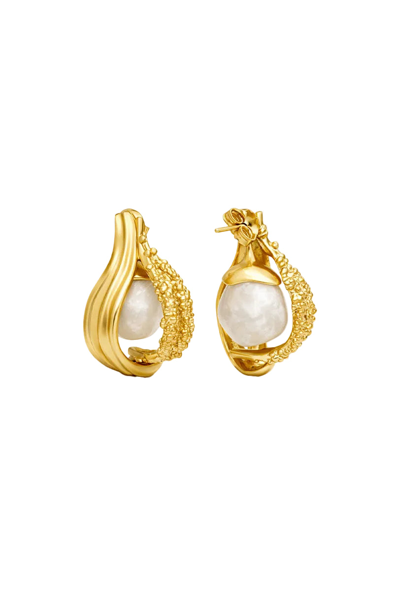 Gold and pearl interchangeable loop earrings by Jude Benhalim with stylish hoop design and modern jewelry appeal.