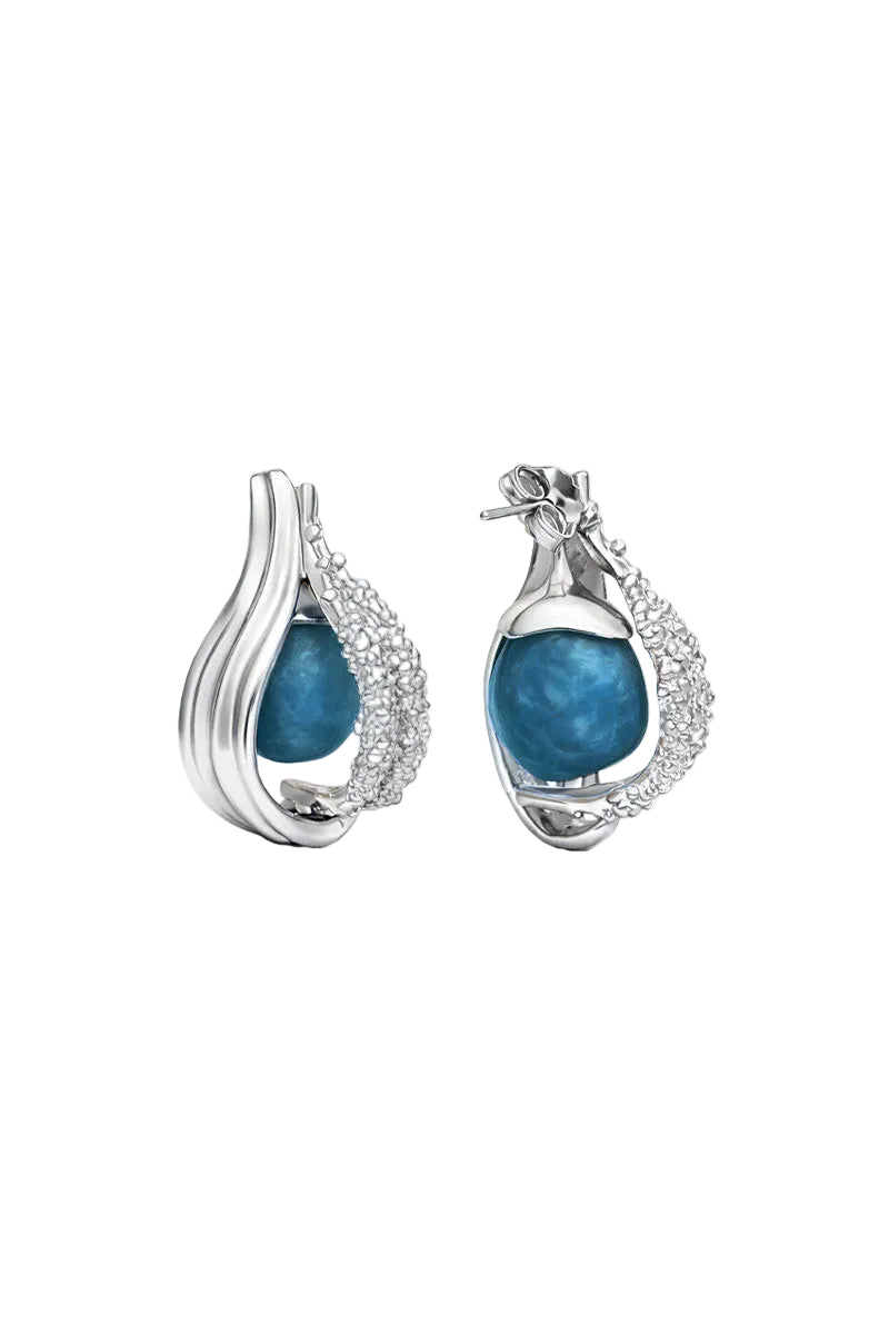 Silver and blue interchangeable loop hoop earrings by Jude Benhalim, featuring stylish, modern jewelry with versatile design.