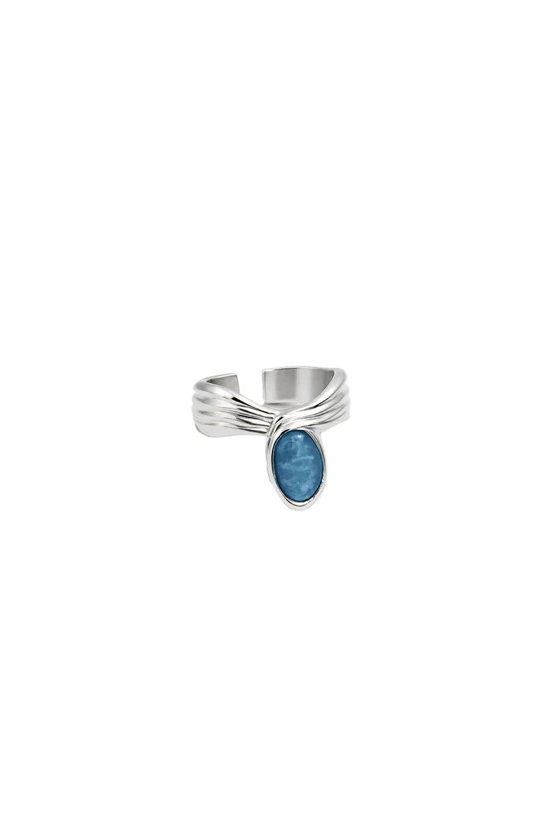 Silver and blue anchor ring by Jude Benhalim featuring a detailed anchor design on a sleek band.