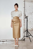 Do Long Rose Haze midi dress featuring a flowing floral design and elegant silhouette on a neutral background.
