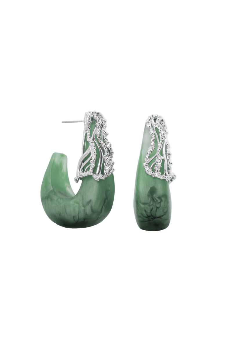 NOVA HOOPS GREEN AND RHODIUM EARRINGS - CULT MIA