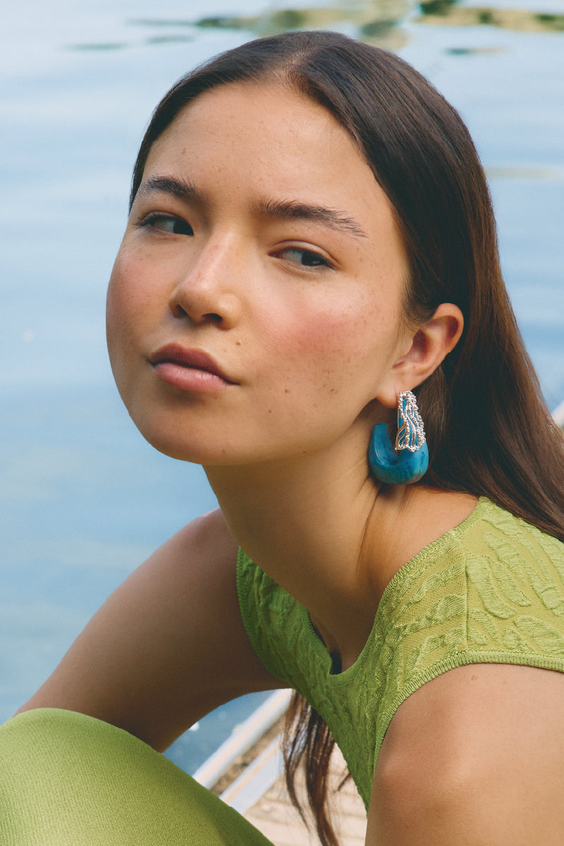 NOVA HOOPS GREEN AND RHODIUM EARRINGS - CULT MIA