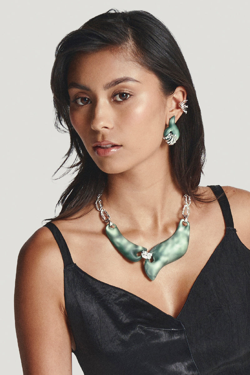 ECLIPSE GREEN AND RHODIUM NECKLACE - CULT MIA