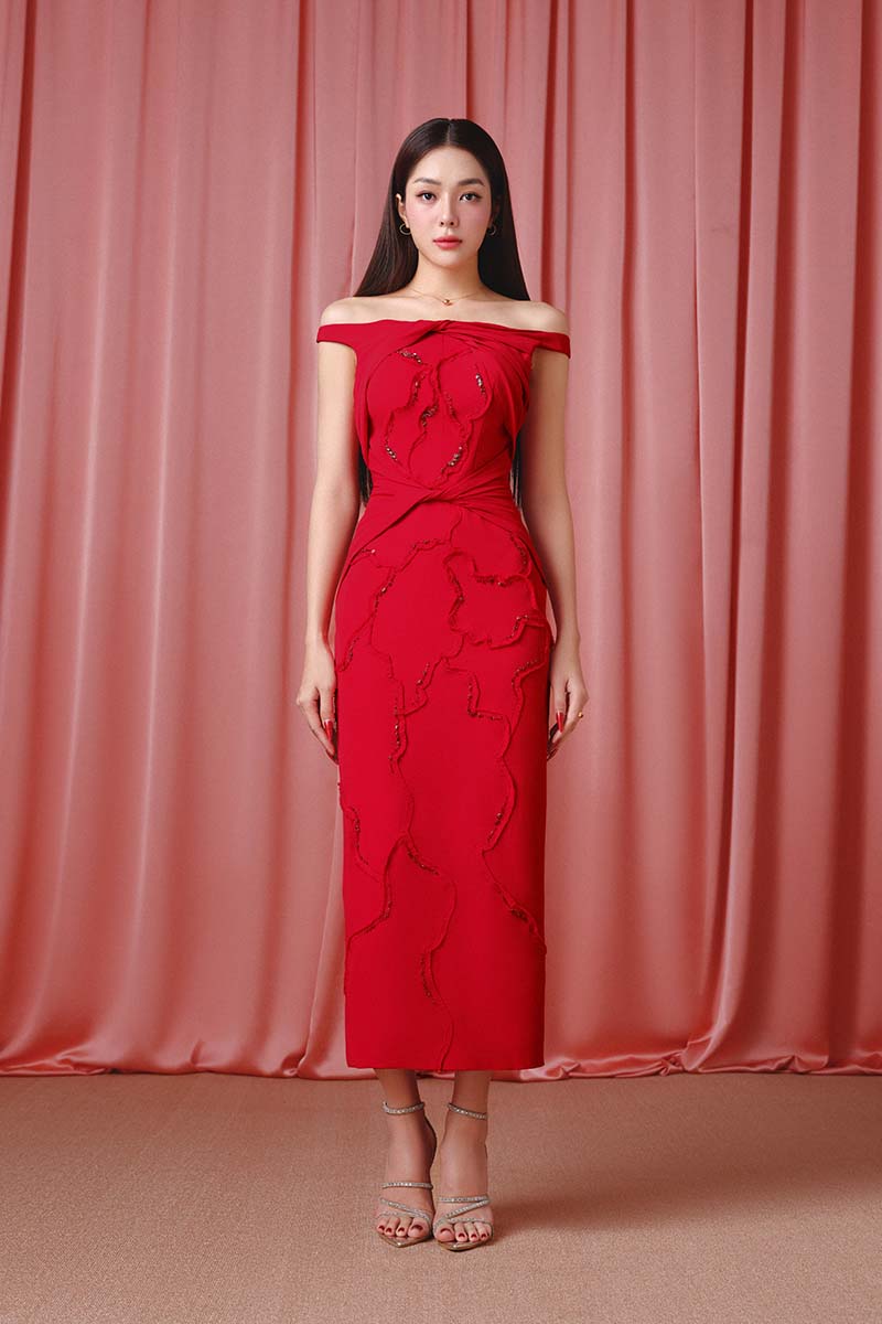SCARLET BLOOM MIDI DRESS - CULT MIA